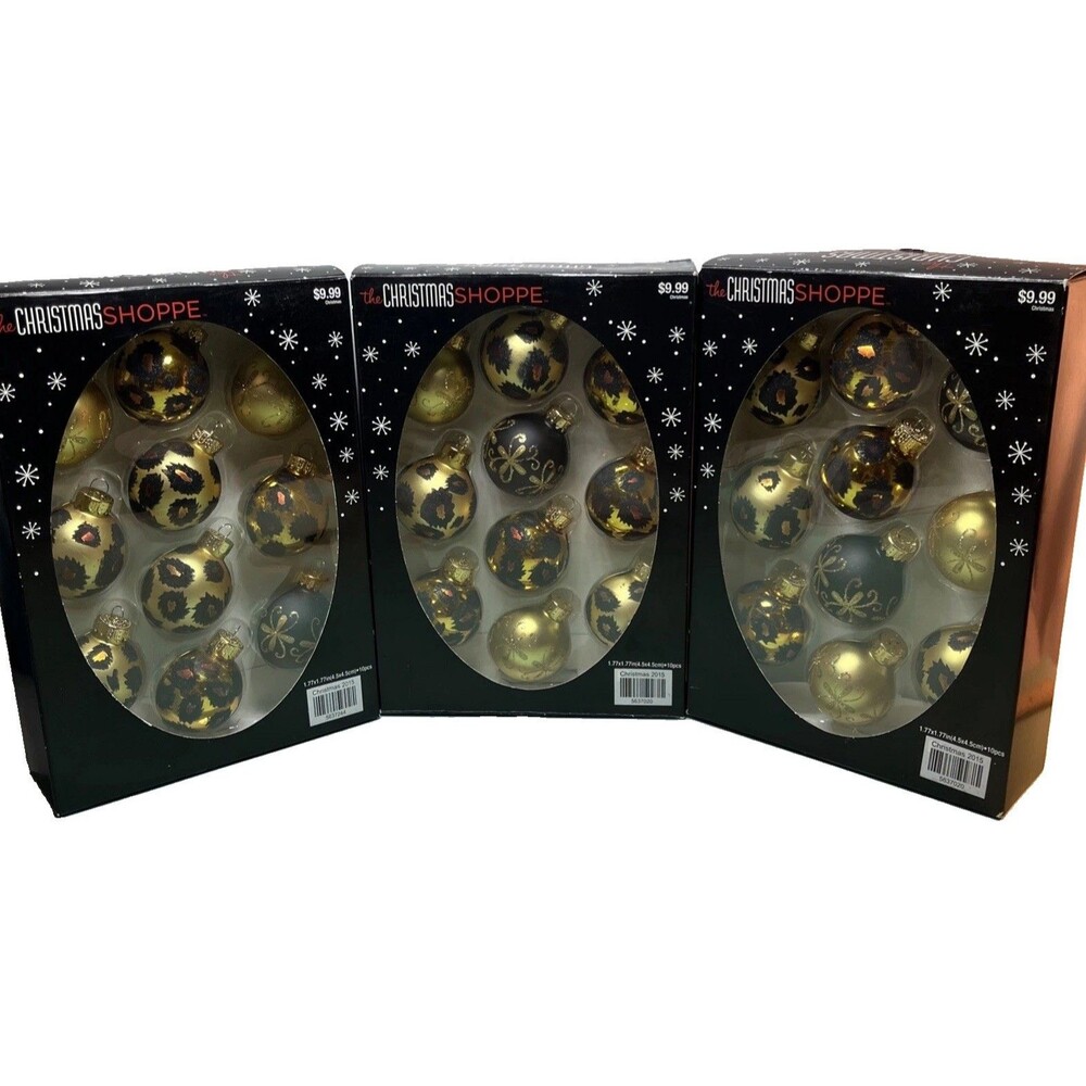 The Christmas Shoppe 30 Pc. Leopard Print Glass Ball Ornaments 1.7In. Gold Black